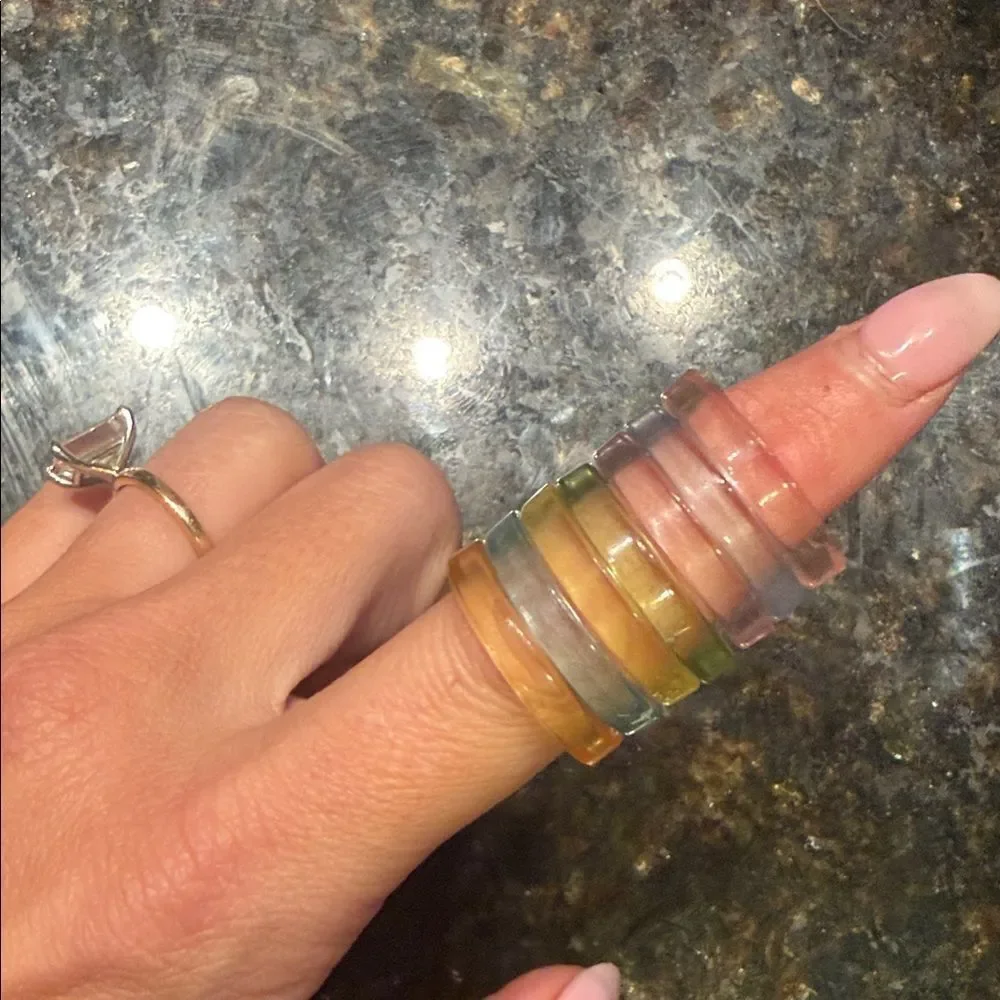 Set of Colorful Clear Acrylic Rings - 7 Rings - Pastel Colors